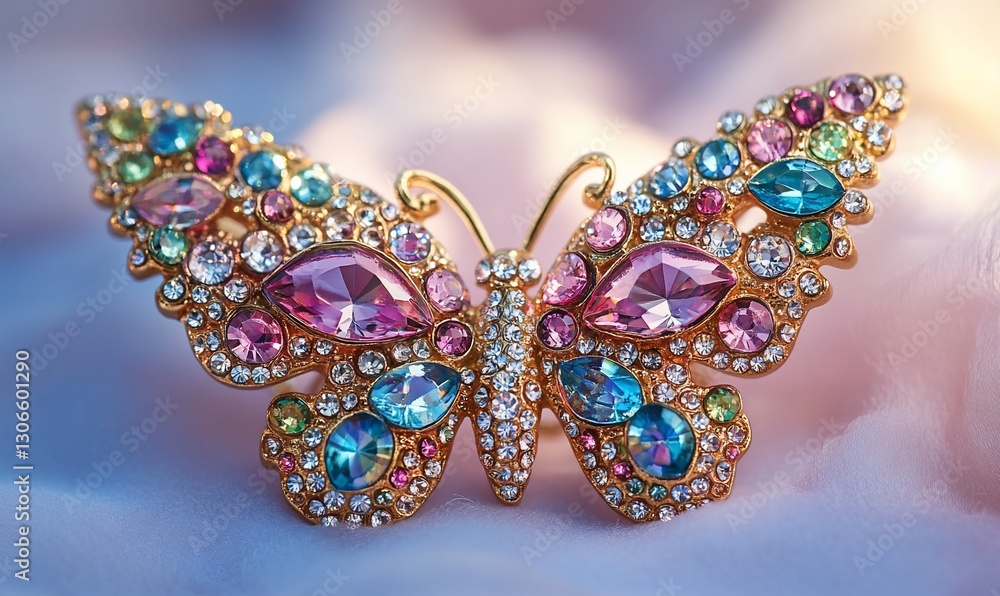 Gemstone Butterfly Brooch on Soft Fabric (1) Gemstone Butterfly Brooch on Soft Fabric (1)