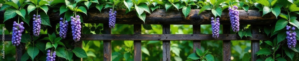 Lavender and greenery intertwined on a wooden trellis, trellis, flowers Lavender and greenery intertwined on a wooden trellis, trellis, flowers