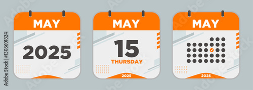 Modern Calendar icon. May. 2025 15 day. The concept of waiting for an important date. Day calendar with date May 15. Cheklist day calendar. Vector illustration