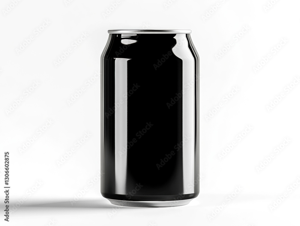 Dark beverage can placed on a clean surface with reflections Dark beverage can placed on a clean surface with reflections