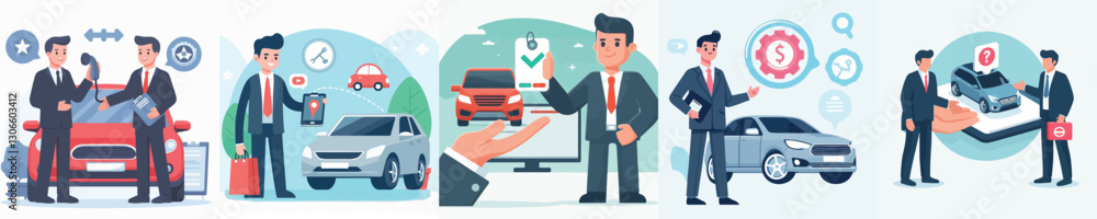 Vector of a car salesperson offering a product. Vector of a car salesperson offering a product.