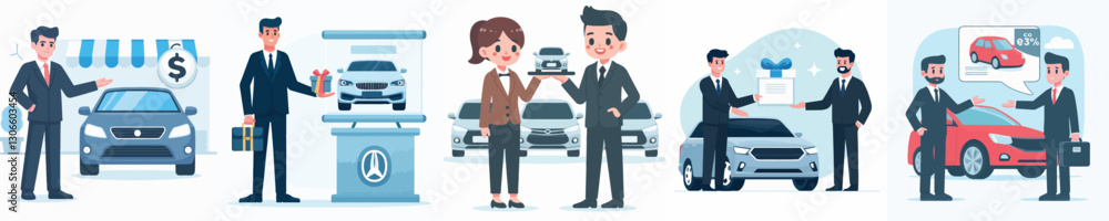 Vector of a car salesperson offering a product. Vector of a car salesperson offering a product.