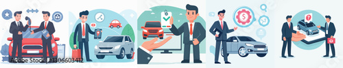 Vector of a car salesperson offering a product.