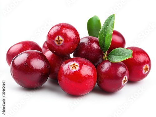 Wallpaper Mural Fresh red cranberries with green leaves on a white background Torontodigital.ca