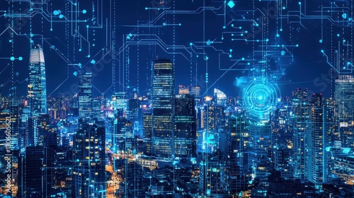 Wallpaper Mural Futuristic City with Human and AI Integration Torontodigital.ca