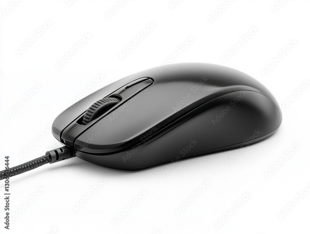 Black wired computer mouse on a white background Black wired computer mouse on a white background