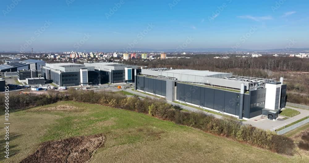 data centers, Frankfurt 3, computing center, internet, AI, infrastrucutre. Building exterioir. Aerial view data centers, Frankfurt 3, computing center, internet, AI, infrastrucutre. Building exterioir. Aerial view