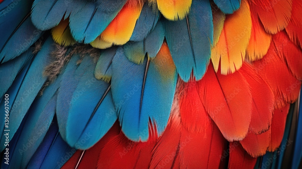 Fototapeta premium Vivid macro image of vibrant colorful feathers in close up