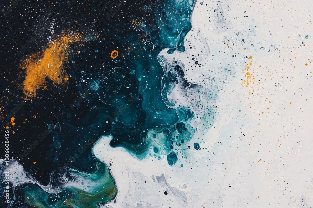 The background is an abstract blur featuring a vibrant gradient of colors, accompanied by an abstract psychedelic image of oil drops in water