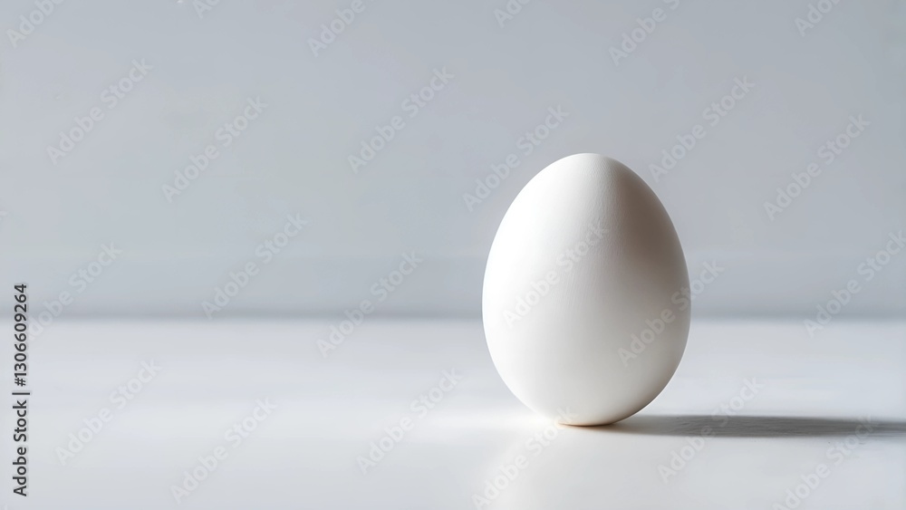 Simple white egg placed on a clean surface with soft lighting Simple white egg placed on a clean surface with soft lighting