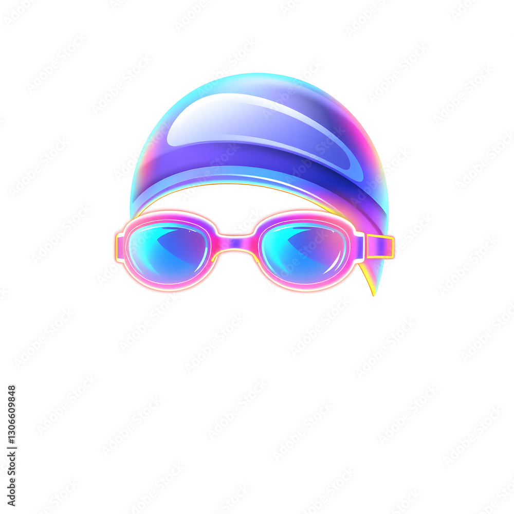 Swimming goggles holographic 3D icon. neon symbol vector illustration isolated on white background. Generative AI Swimming goggles holographic 3D icon. neon symbol vector illustration isolated on white background. Generative AI