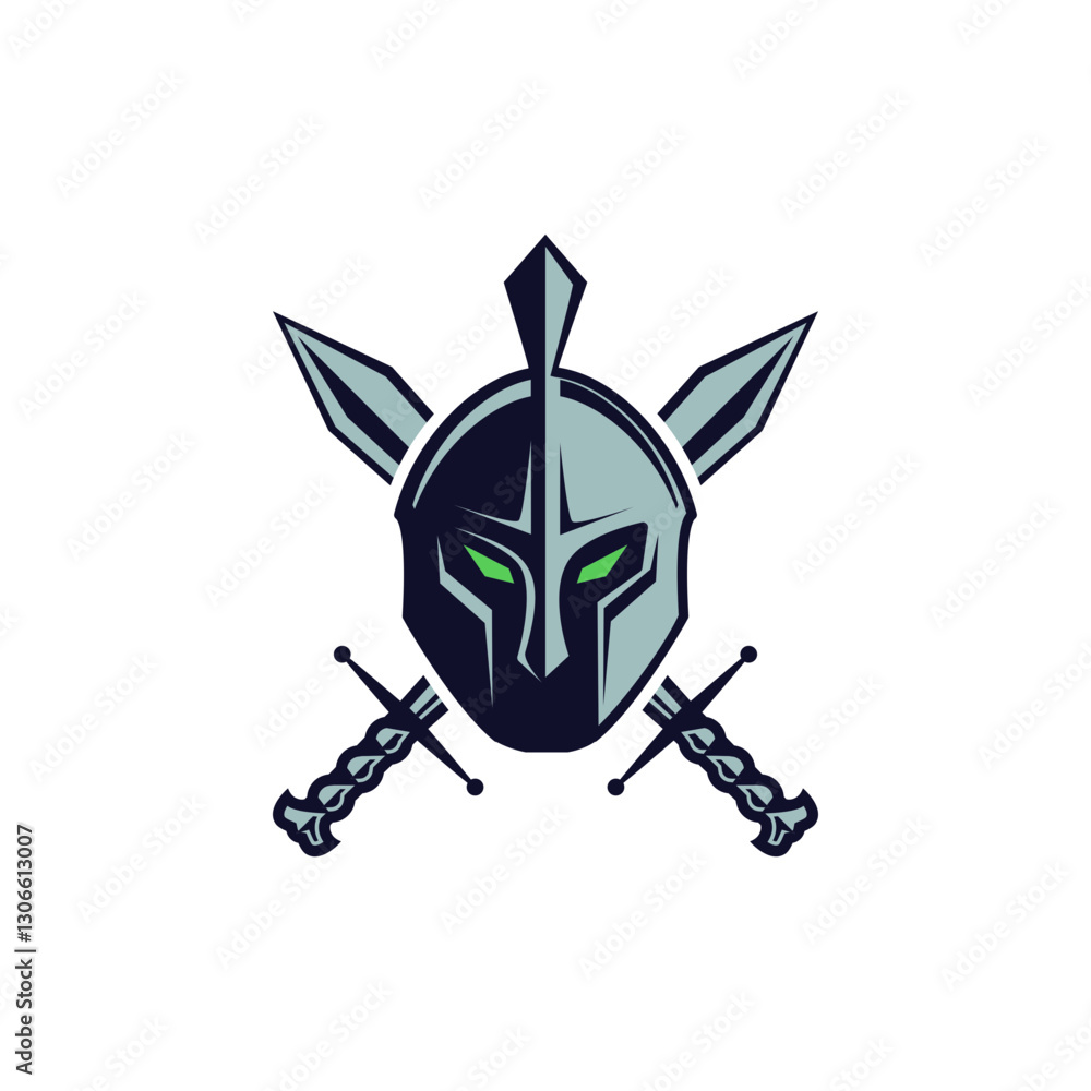 Medieval warrior as a symbol. Illustration of a medieval warrior with swords on a white background Medieval warrior as a symbol. Illustration of a medieval warrior with swords on a white background