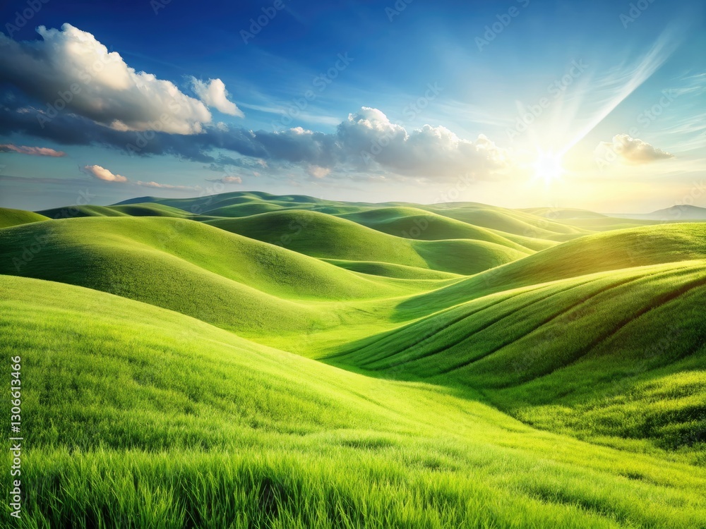 Obraz premium Hills Grassland Landscape PNG, Isolated White Background, High-Resolution Stock Photo, Nature Photography, AI Generated Image