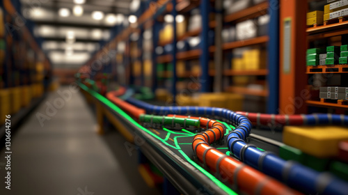 Wallpaper Mural Automated conveyor system in modern warehouse. Order fulfillment and shipping systems with glowing Torontodigital.ca