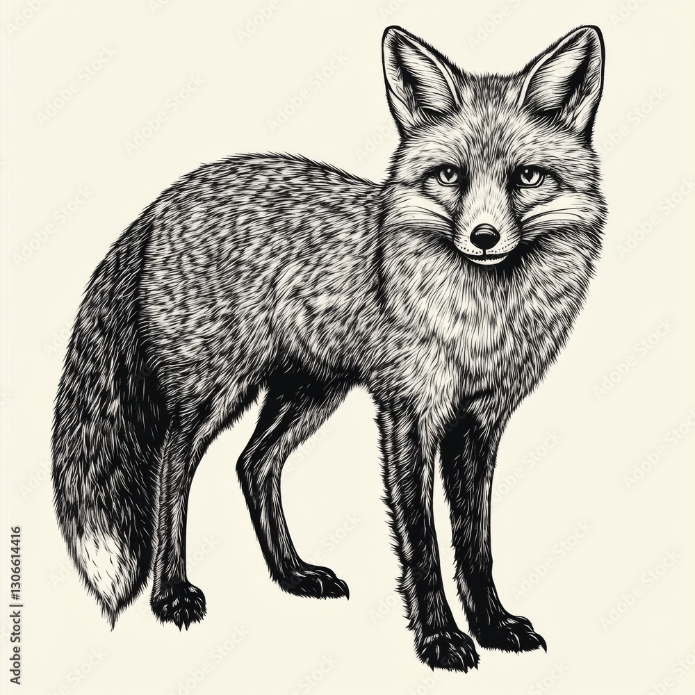 Fototapeta premium Fox Illustration, Beige Background