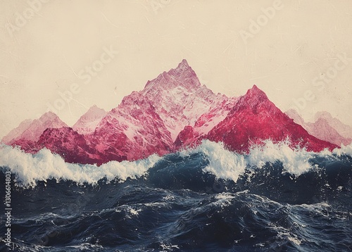 The ocean background is depicted in an abstract manner with geometric shapes and the movement of water waves and tide, creating a sense of comeliness