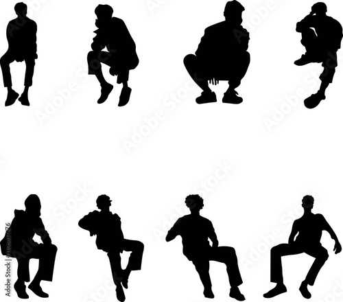 8 png silhouettes of people in sitting postures	
