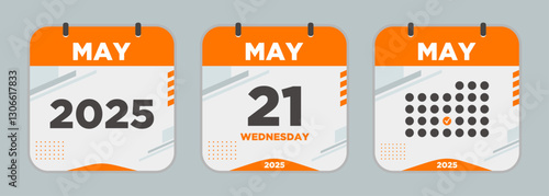 Modern Calendar icon. May. 2025 21 day. The concept of waiting for an important date. Day calendar with date May 21. Cheklist day calendar. Vector illustration