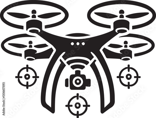 black Drone silhouette vector, Drone vector illustration, Drone logo vector, Drone silhouette vector isolated on white background