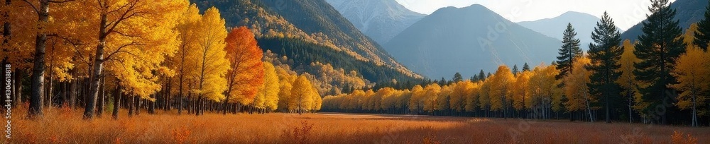 Lone aspen glows, pines stand guard, crisp autumn air , seasonal, hill, solitary Lone aspen glows, pines stand guard, crisp autumn air , seasonal, hill, solitary