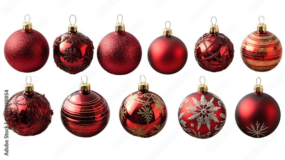 Red Christmas Ornaments Shine Isolated on White Background Red Christmas Ornaments Shine Isolated on White Background