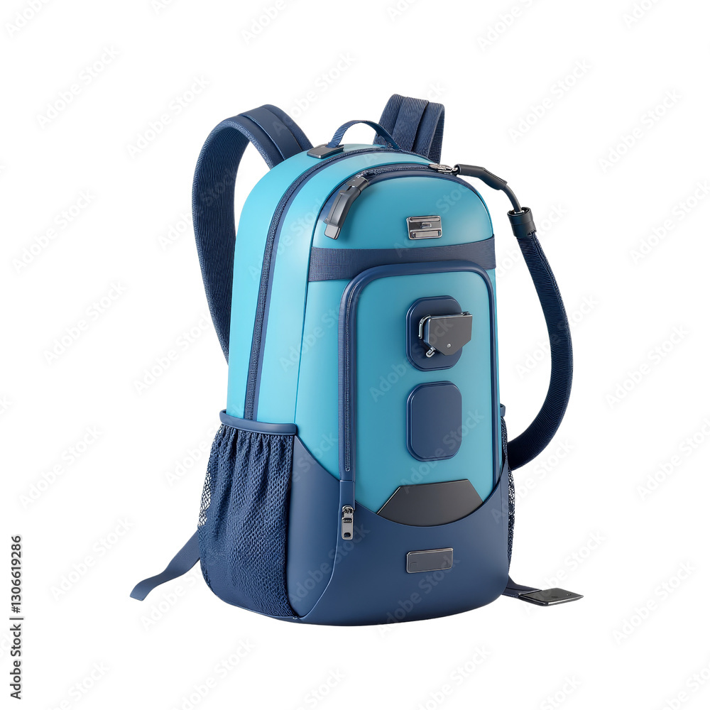 Naklejka premium Blue Backpack with Multiple Compartments and Adjustable Straps