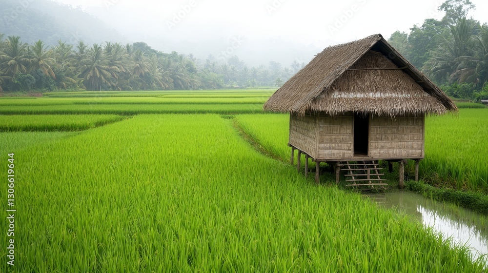 Asian farmer cultivating rice in lush green fields tranquil rural country scenic landscape serene atmosphere Asian farmer cultivating rice in lush green fields tranquil rural country scenic landscape serene atmosphere