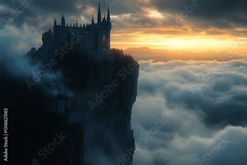 Majestic Castle on Clifftop, Sunset Cloudscape photo