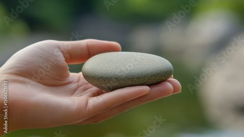 Person Holding a Smooth Stone for Calmness and Peaceful Reflection