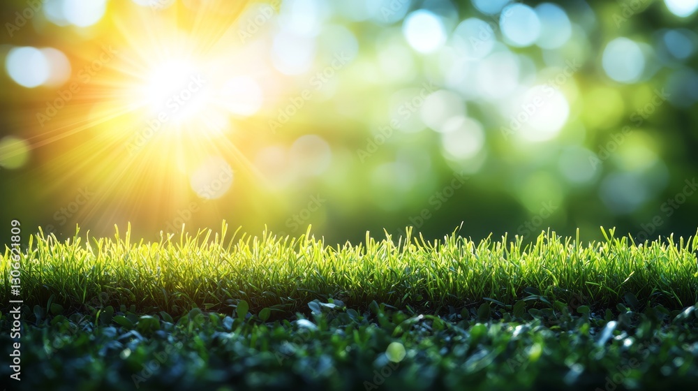 Fototapeta premium Lush Green Grass bathed in Sunlight with Blurred Background on a Spring Day Outdoors