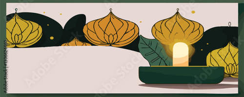 Newsletter flyer poster banner for cultural event Middle East Europe Asia holiday Visak in the style of flat minimalism drawn lotus lantern trendy colors modern design
