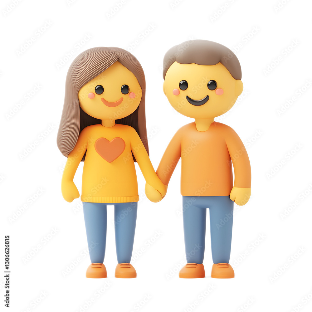 Playful Cartoon Couple Embracing with Expressive Emoji Like Faces Playful Cartoon Couple Embracing with Expressive Emoji Like Faces