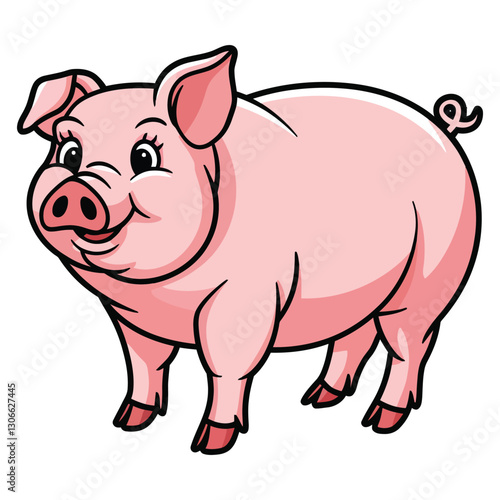 Minimalist Domestic Pig Vector Art.