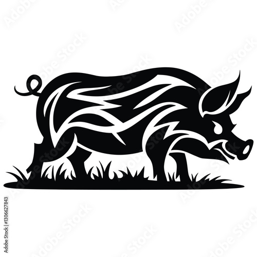 Minimalist Domestic Pig Vector Art.