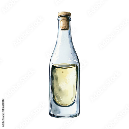 Clear Glass Bottle with Cork Filled with Yellow Liquid