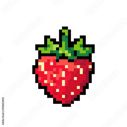 Pixelated icon strawberry. Ripe red strawberry on a white background. 8 bit strawberry sign. Arcade game symbol. Strawberry game icon.