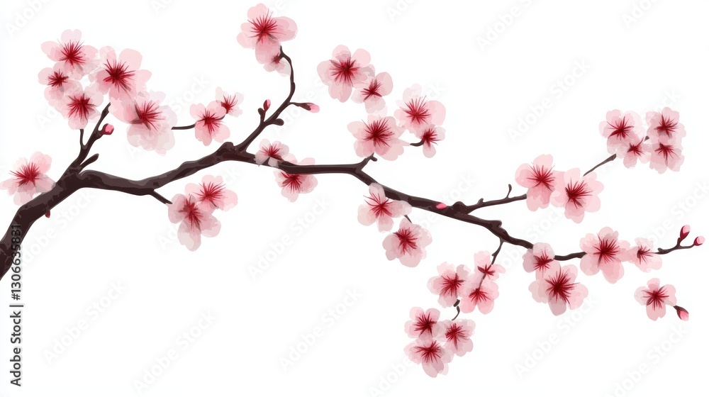 Delicate Cherry Blossom Branch with White and Pink Flowers against a Clean Background Captured in Fine Detail for Nature Inspired Designs Delicate Cherry Blossom Branch with White and Pink Flowers against a Clean Background Captured in Fine Detail for Nature Inspired Designs