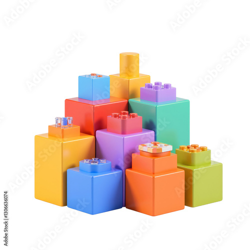 Colorful Plastic Building Blocks Arranged in Pyramid Structure