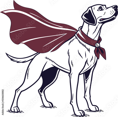 Do canine stands poised, adorned with a crimson cape