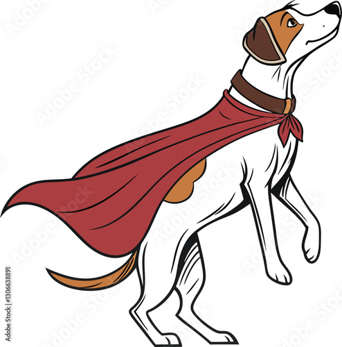 Dog, donning a superhero cape, with a look of determination, ready to leap into action.