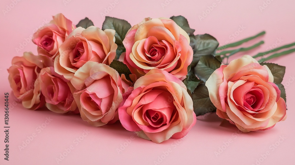 Peach roses bouquet, pink background (1) Peach roses bouquet, pink background (1)