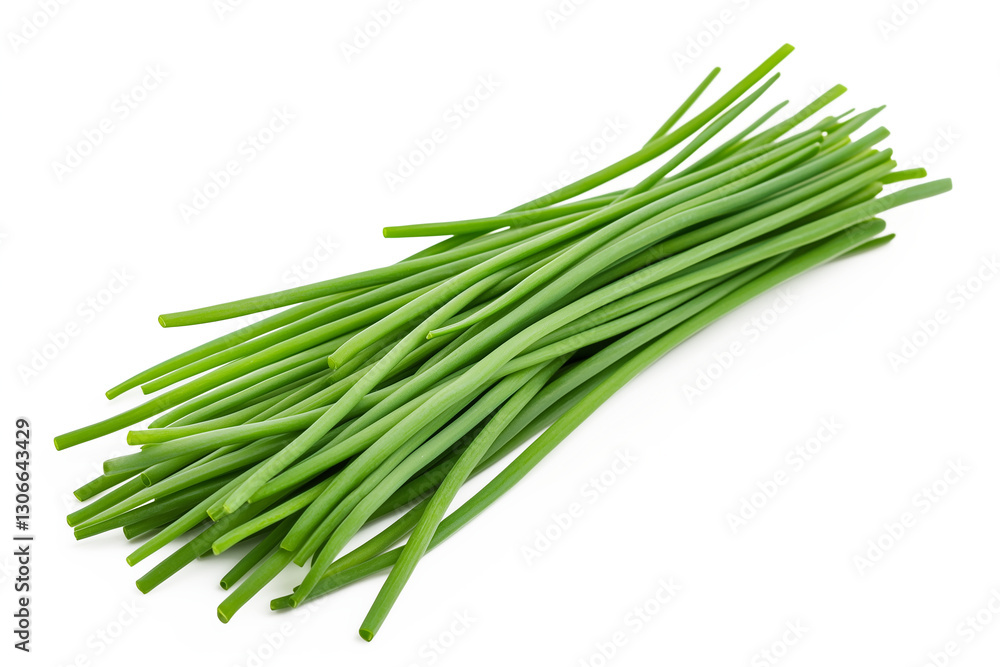 A close-up of fresh chives, isolated on a white background A close-up of fresh chives, isolated on a white background
