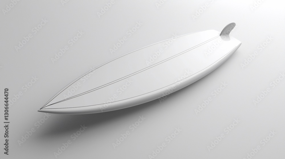 Minimalistic white surfboard on a clean surface, showcasing sleek design and simplicity