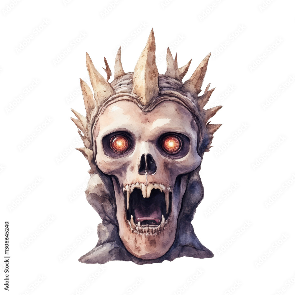 Fototapeta premium Demonic Skull Creature Snarling with Glowing Eyes and Stony Crown