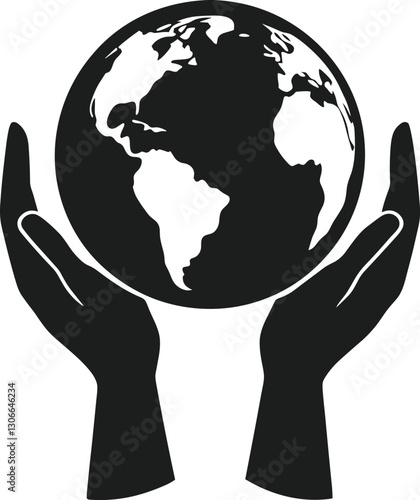 Hands Holding Globe - Earth Care Silhouette Vector Illustration