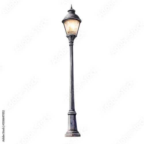 Elegant Dark Gray-Metal Lamppost Illuminating Street Scene