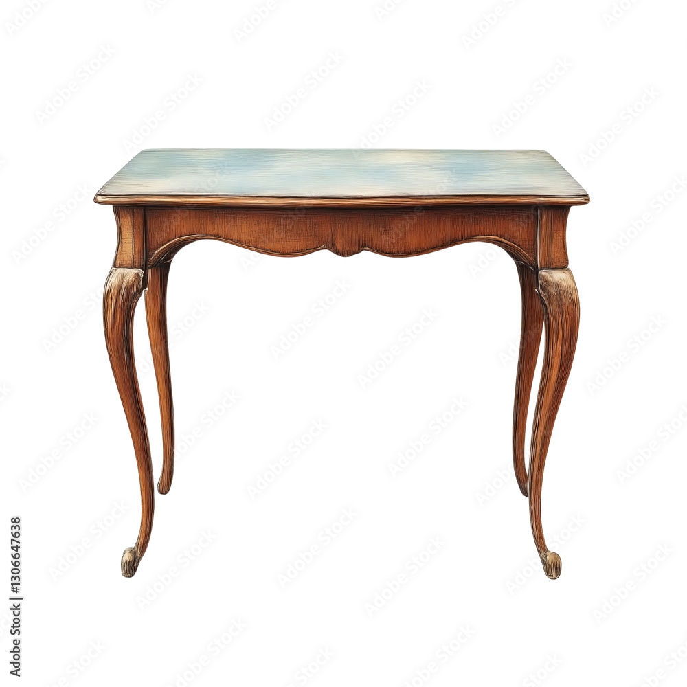 Elegant Wooden Console Table with Pale Blue-Green Top and Curved Legs Elegant Wooden Console Table with Pale Blue-Green Top and Curved Legs