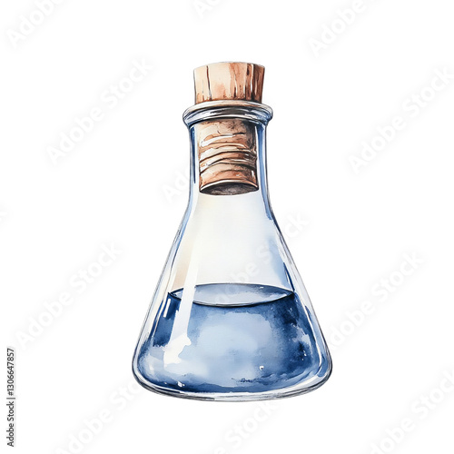 Erlenmeyer Flask Holding Dark Bluish-Gray Liquid with Cork Stopper