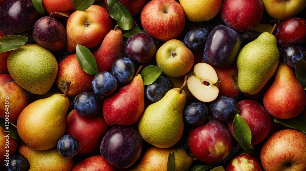 A Colorful Abundance of Autumn Fruits: Pears, Apples, and Plums A Colorful Abundance of Autumn Fruits: Pears, Apples, and Plums