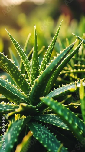 Lush aloe vera plant thriving in natural sunlight, showcasing its unique spiky leaves and vibrant green color